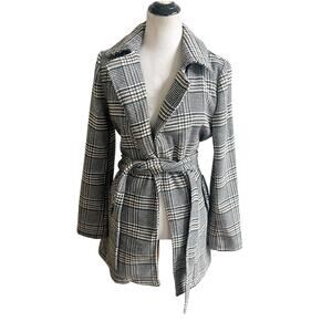 Love Tree Size Large Plaid Longline PeaCoat Belted Multicolor Pockets Preppy